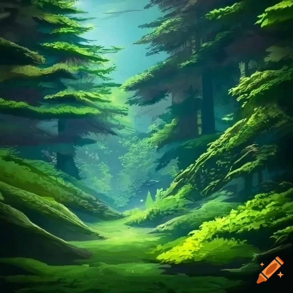 Detailed depiction of a beautiful forest during the rain