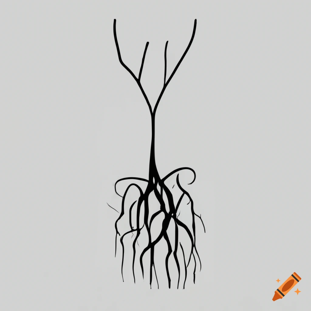 Minimalistic and detailed illustration of grass roots and soil layers