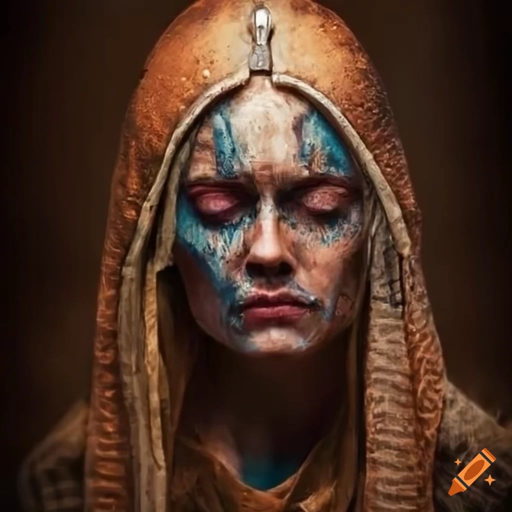 Portrait of norse shieldmaiden in traditional viking war paint on Craiyon