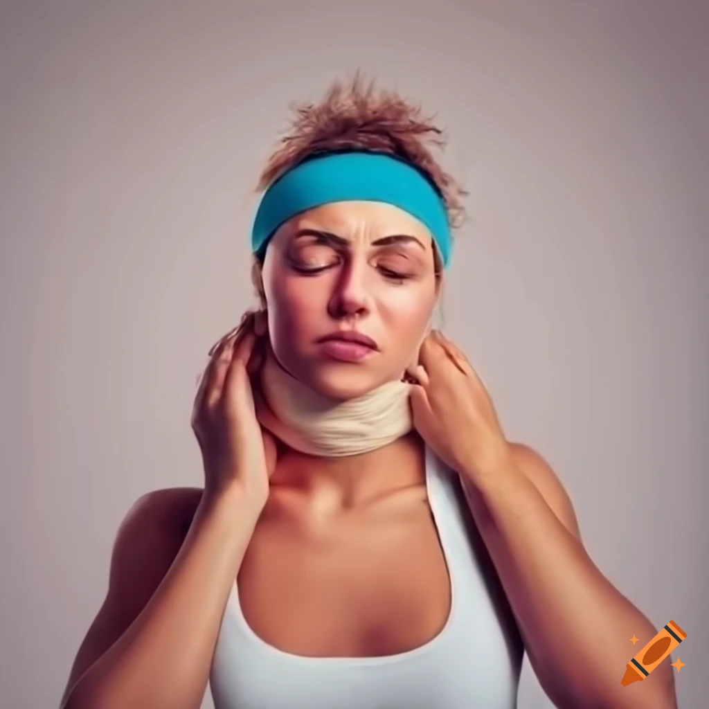 Woman with sore throat wearing sport headband and scarf in bed on Craiyon