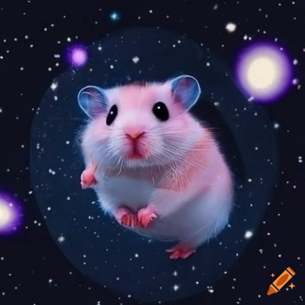 Cute space hamster surrounded by pastel lace fabric