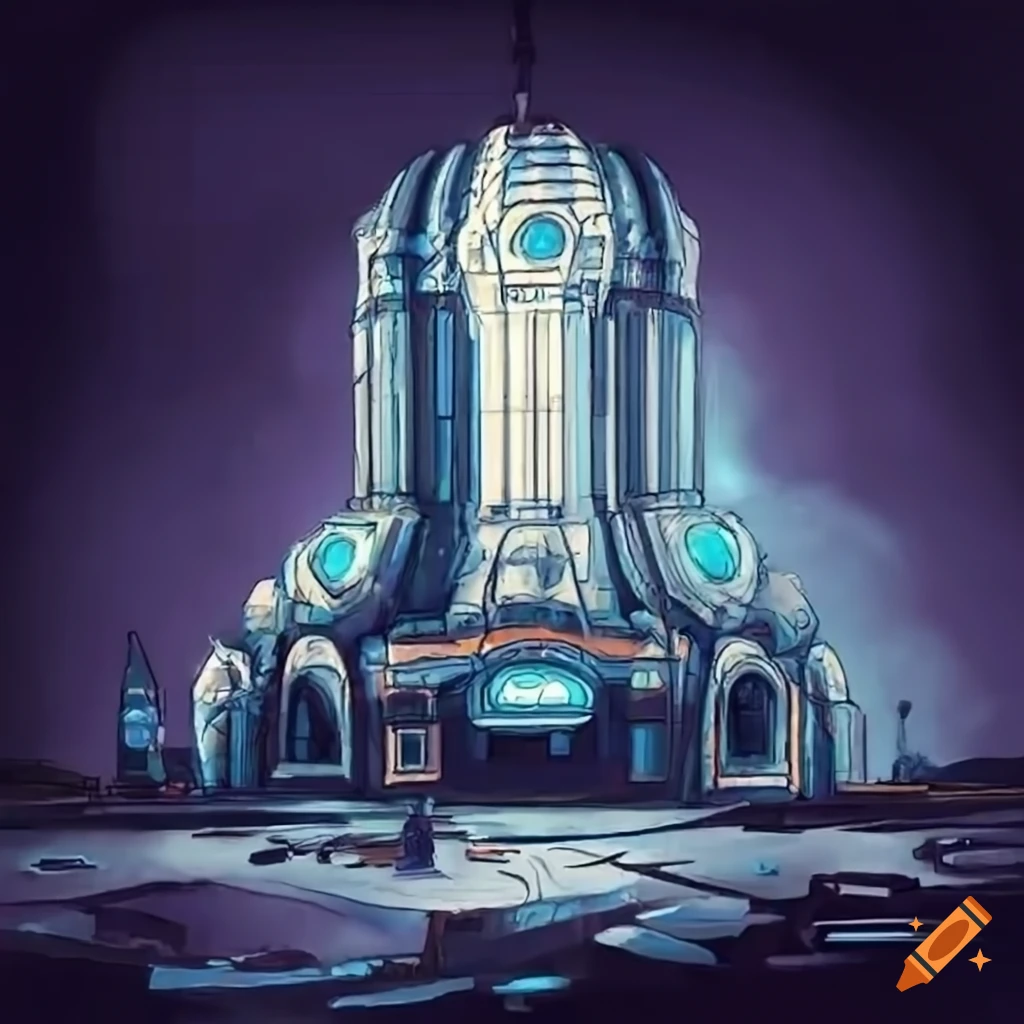 Aerial view of a futuristic sci-fi building on Craiyon