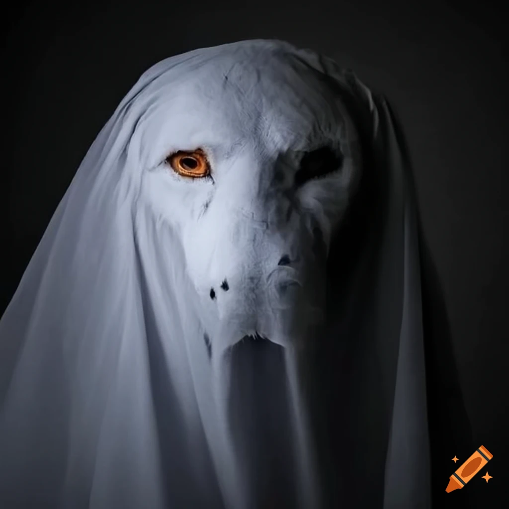 White bedsheet ghost over a lion for halloween on Craiyon