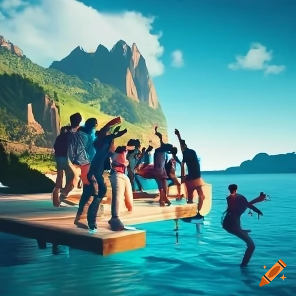 Team building with 130 people on a rooftop between mountain and lagoon
