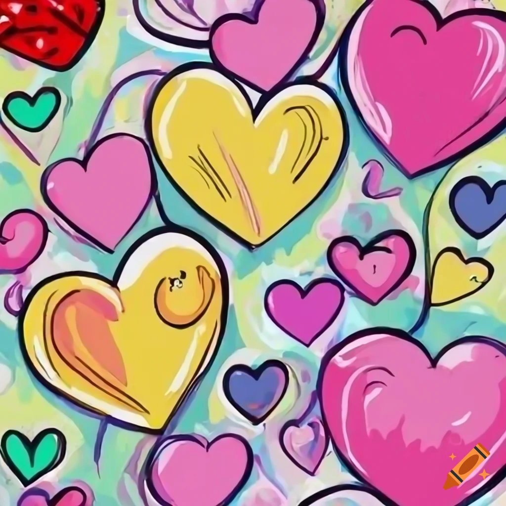 Hand drawn Valentines Day hearts and flowers background