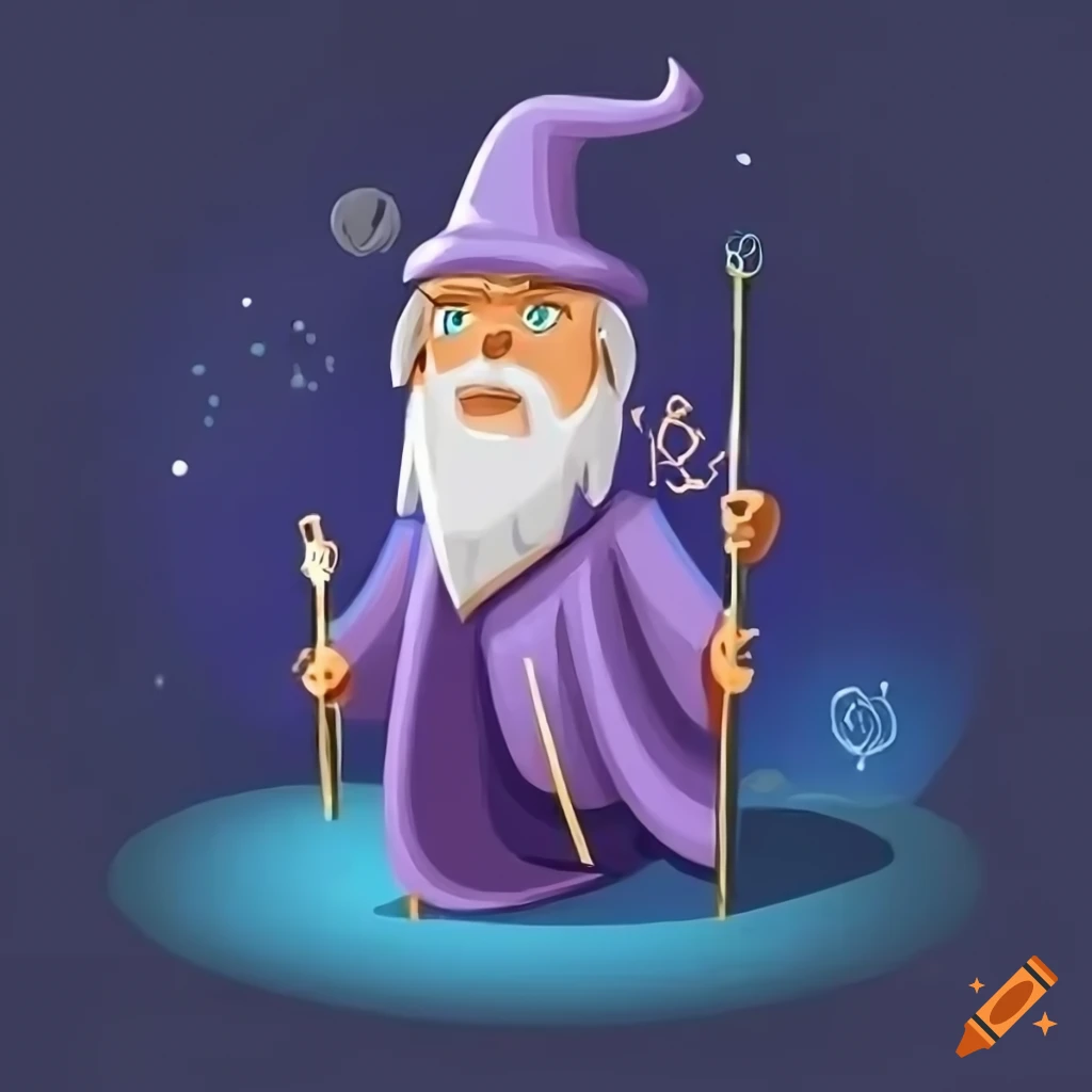 Cartoon avatar of a smart and clever crypto wizard on Craiyon
