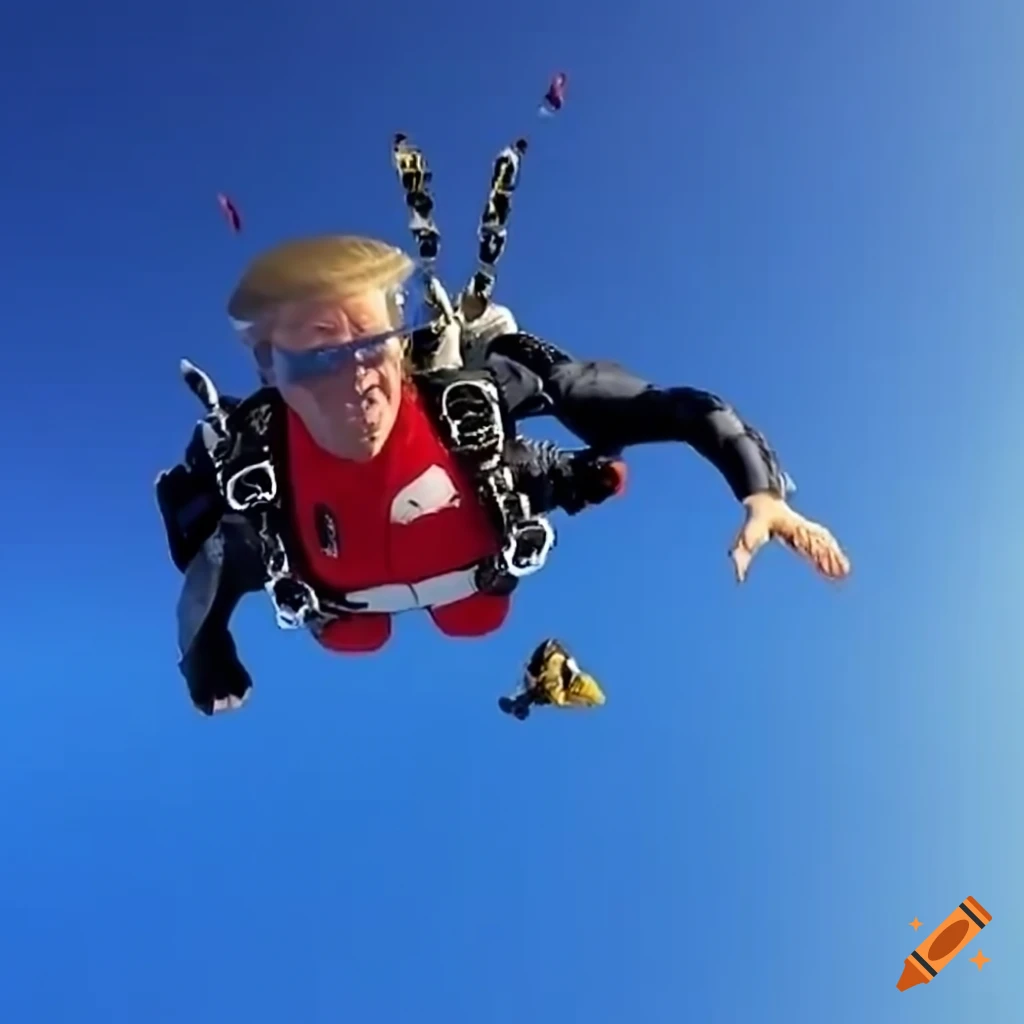 Satirical depiction of Donald Trump skydiving