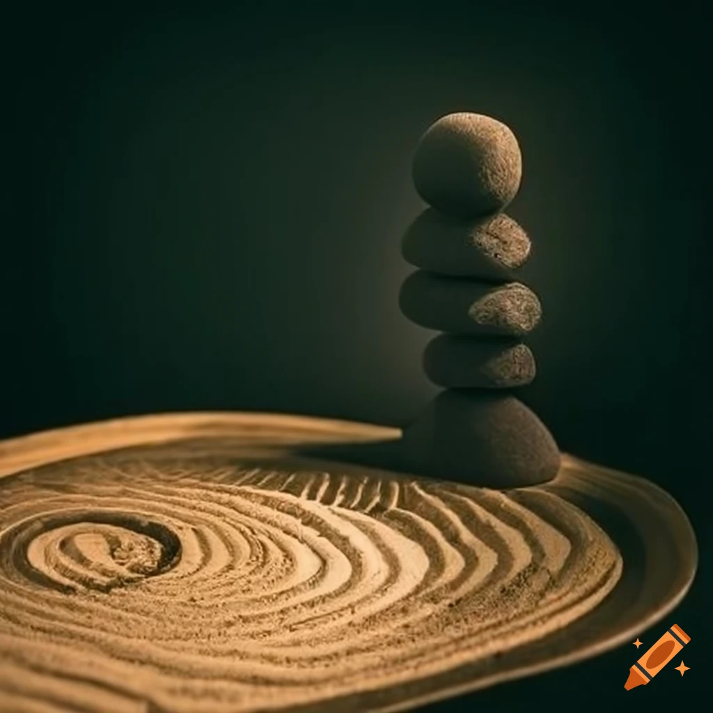 White Sand Rake Pattern Unique serene Zen garden with sand rake patterns and chess board ...