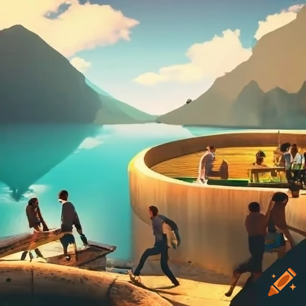 Team building with 130 people on a rooftop between mountain and lagoon
