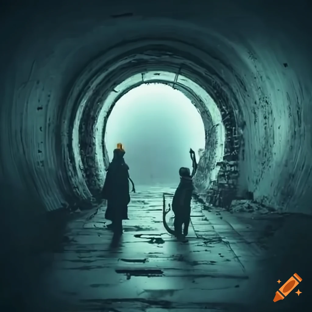 Two people working in an underground tunnel