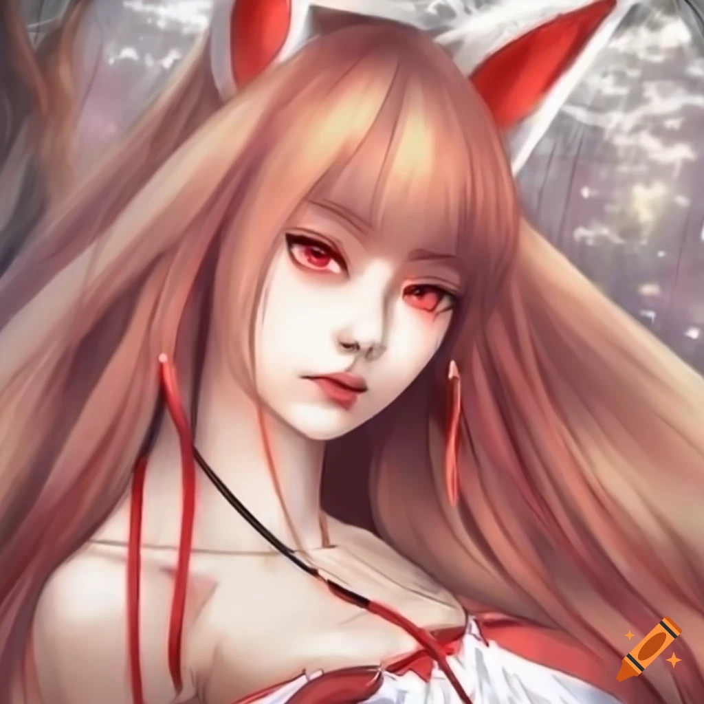 Beautiful kitsune girl anime character