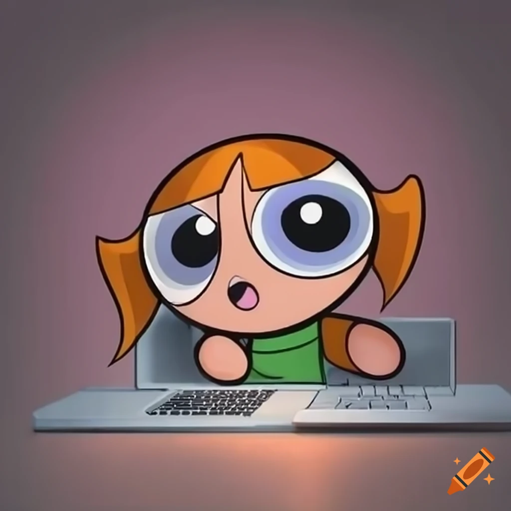 Happy and modern scene of the powerpuff girls working on a computer in ...