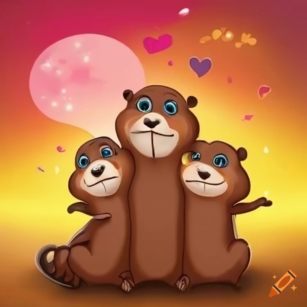 Cartoon of three loving otters