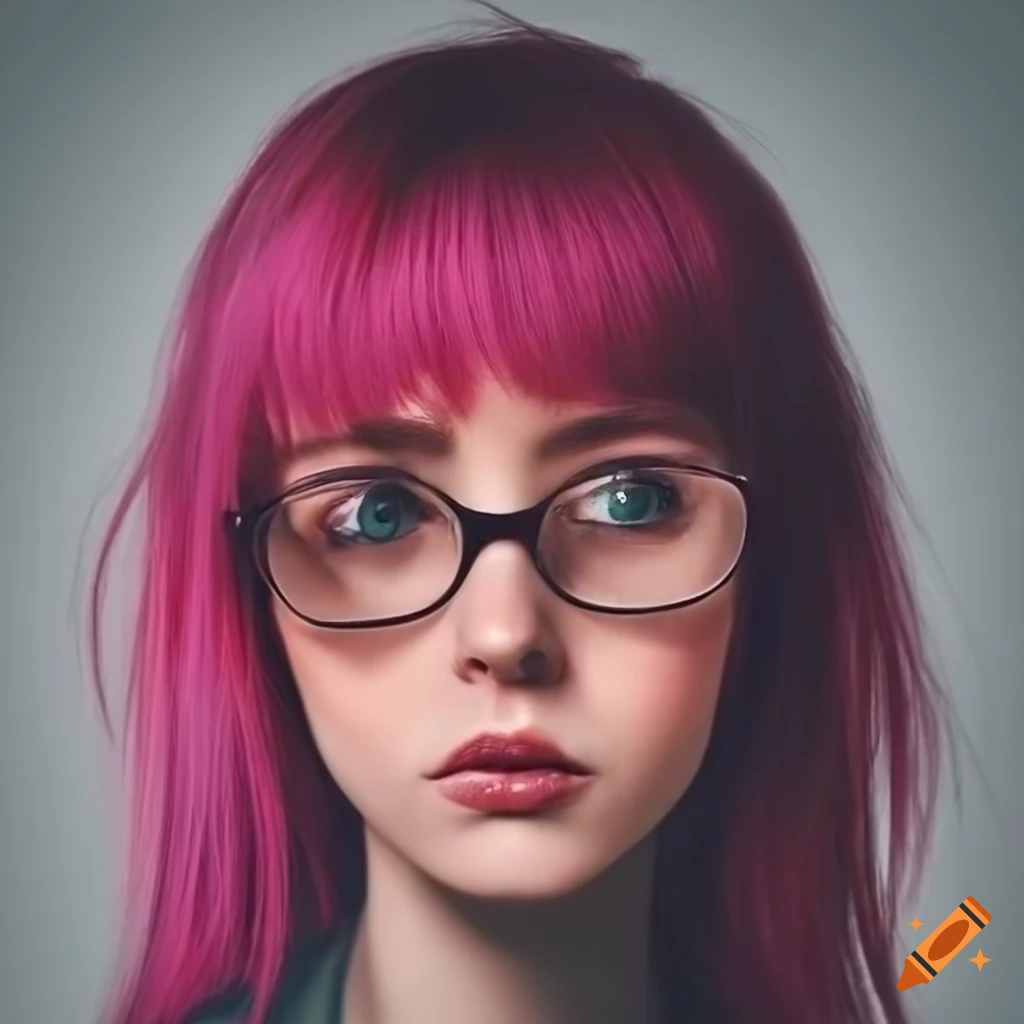 Mid 20s female with dark pink hair and hipster/alt style on Craiyon