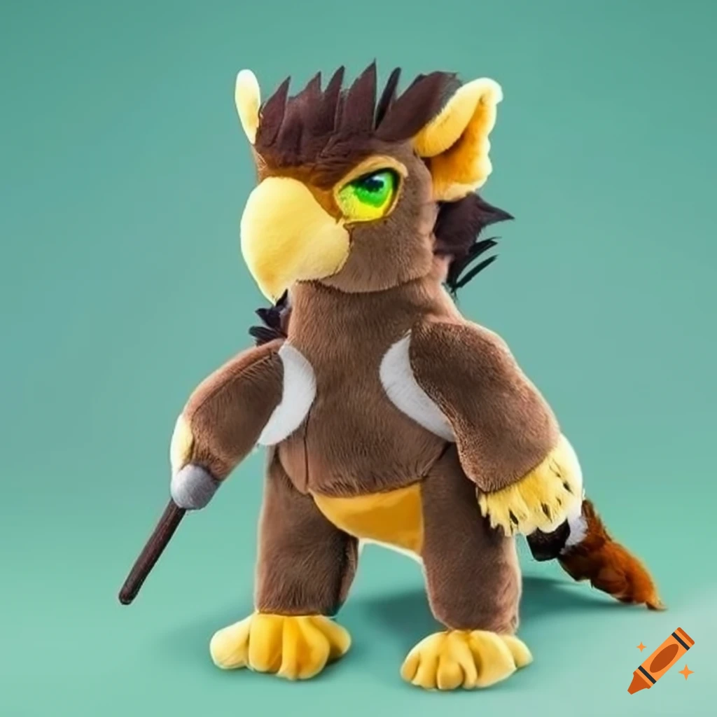 Plushie gryphon holding a metal comb