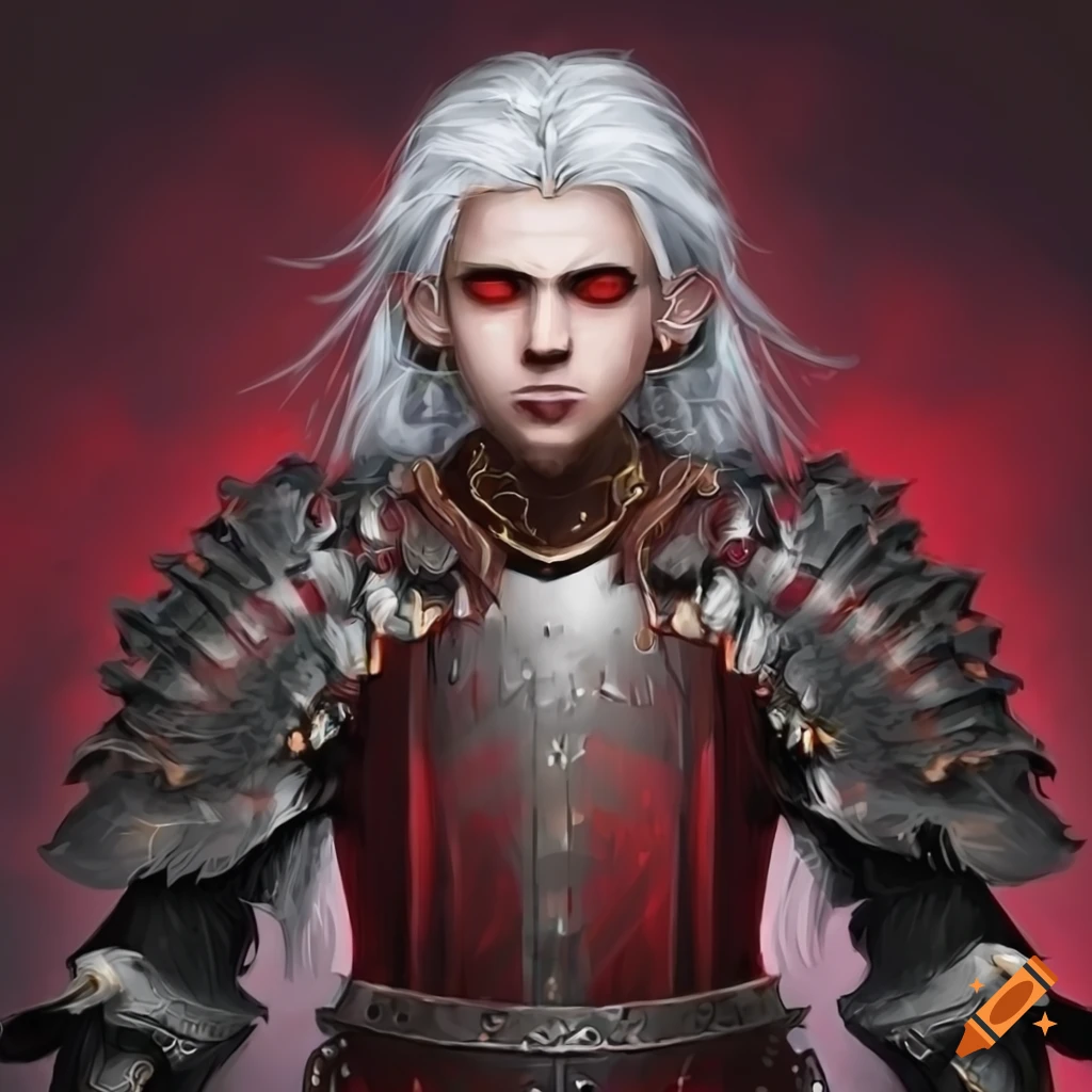 Young male warrior with crown and black and red armor on Craiyon