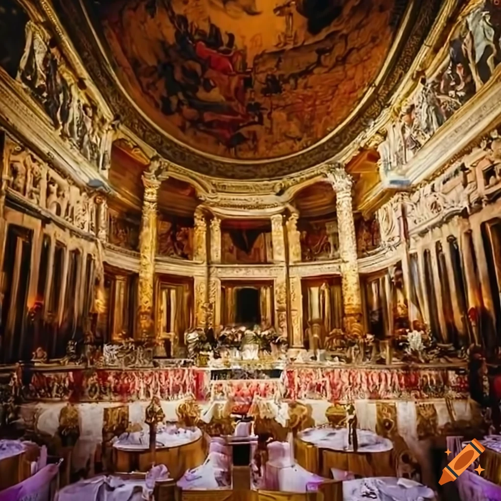 Interior of the gods' palace on Mount Olympus during a feast