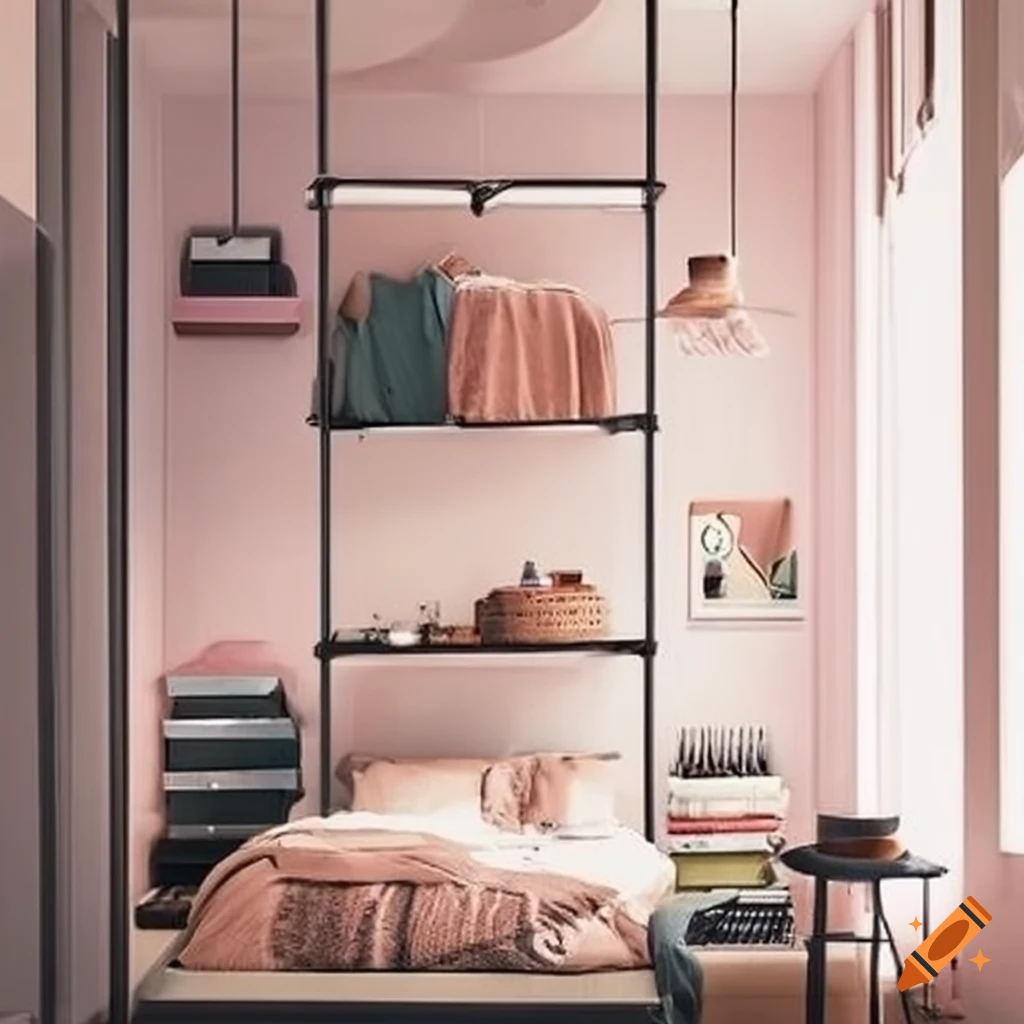 Organized bedroom with efficient use of vertical space