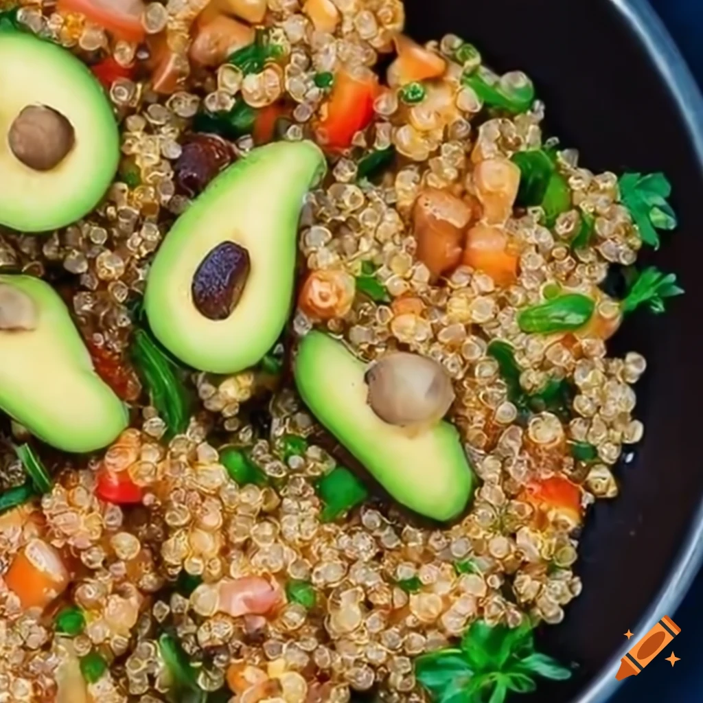 Salad with quinoa, avocado, and grilled salmon on Craiyon