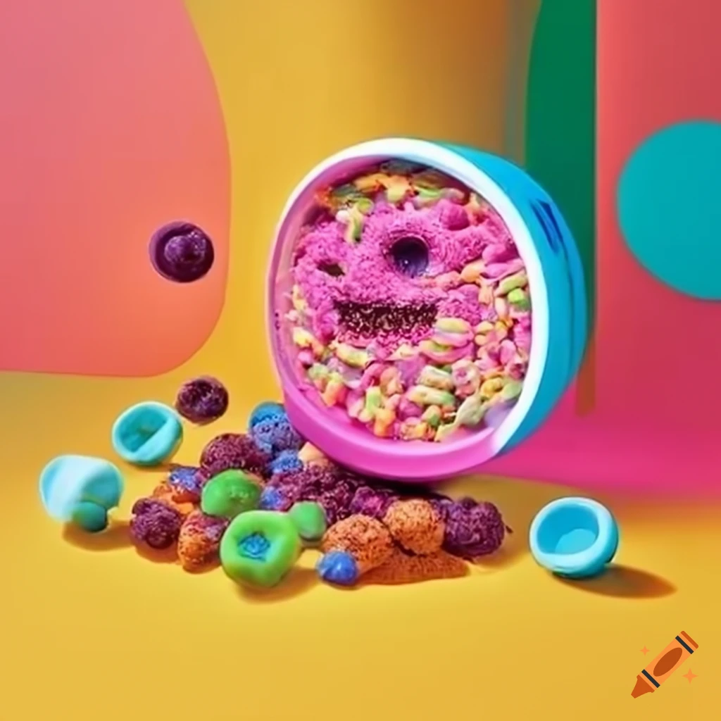 Variable Crunchies cereal box with dynamic design and Variate logo at the top center