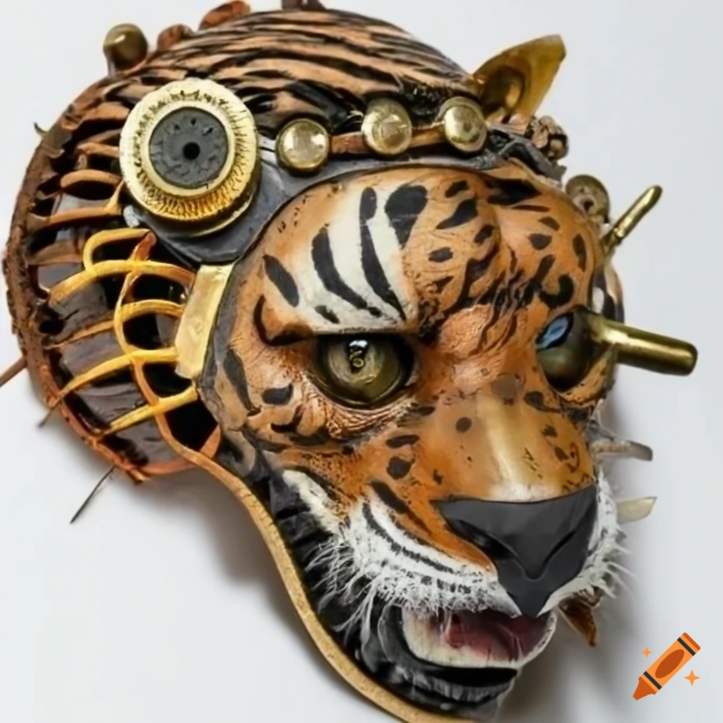 Steampunk tiger head facing right