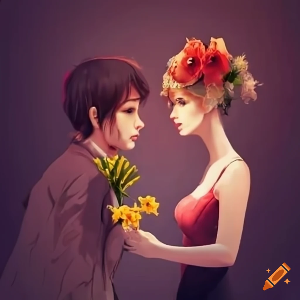 Girl giving flowers to her boyfriend on Craiyon