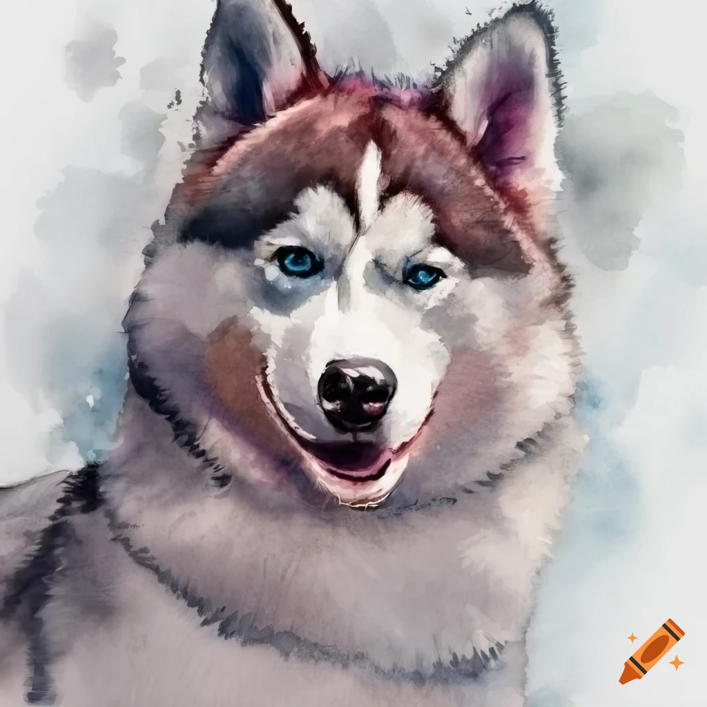 Watercolor painting of a stunning husky on a white background on Craiyon