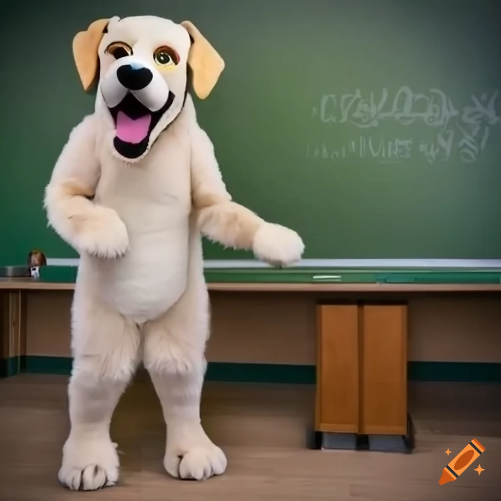 Female teacher in labrador mascot costume in classroom on Craiyon