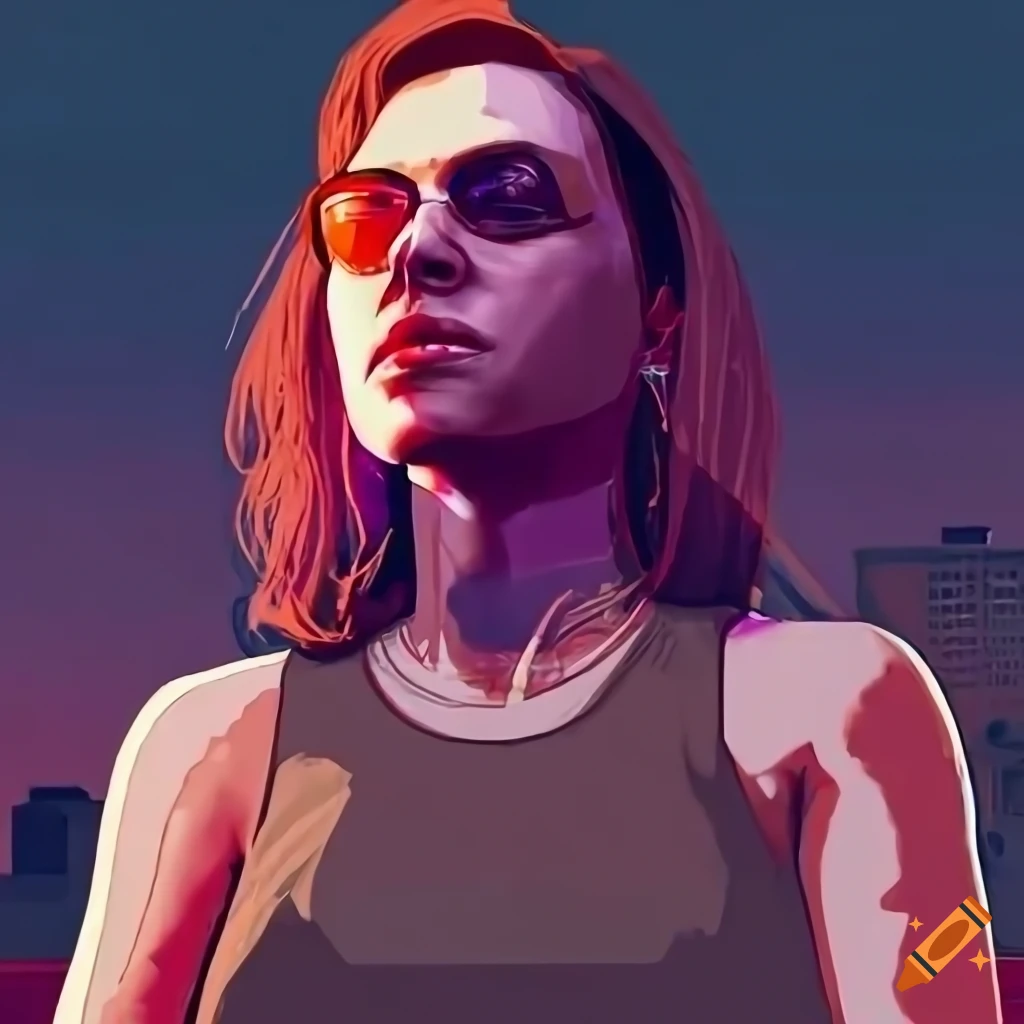 Female GTA 5 character in downtown Los Angeles at night
