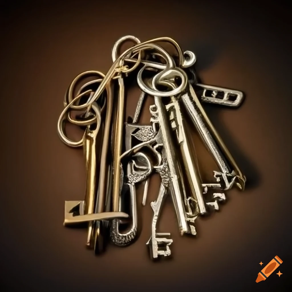 Many tangled keys with silver brass strings on Craiyon