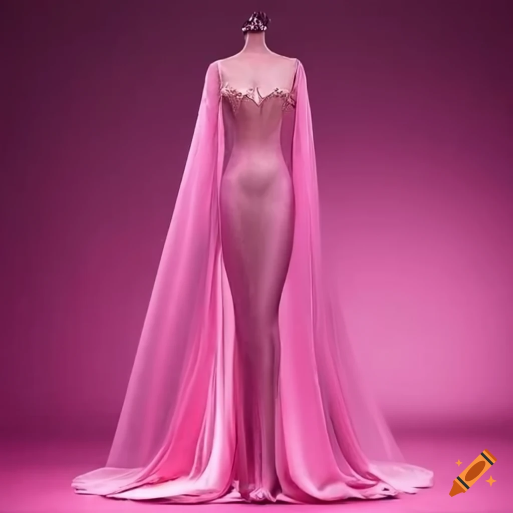 Pink sleeveless satin gown with flare at the bottom