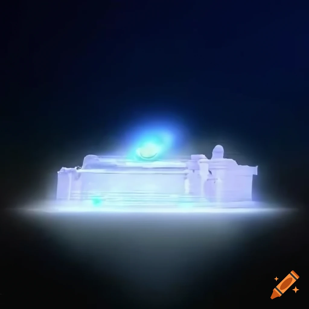White light emanating from the Ramesseum temple in space next to a radiant quasar and white dwarf