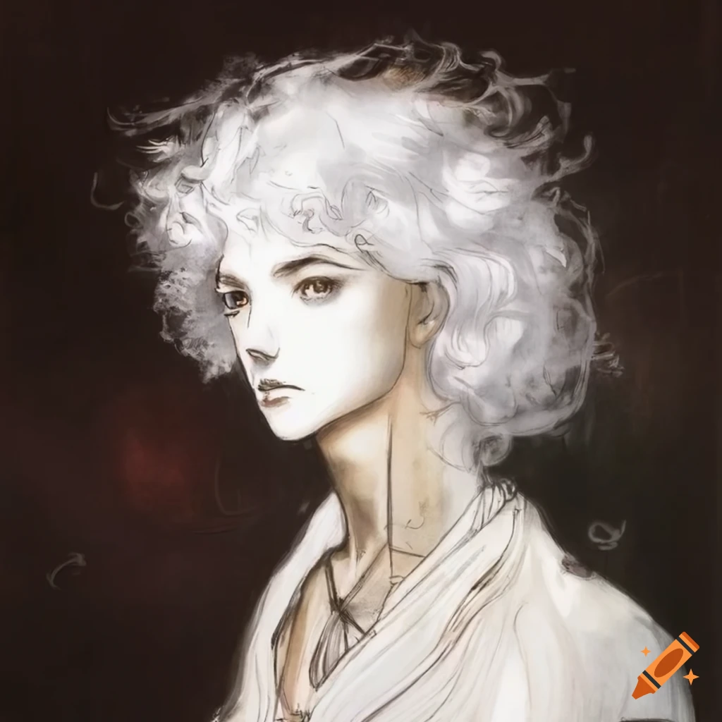 Ethereal man with white hair and robe in Final Fantasy concept art