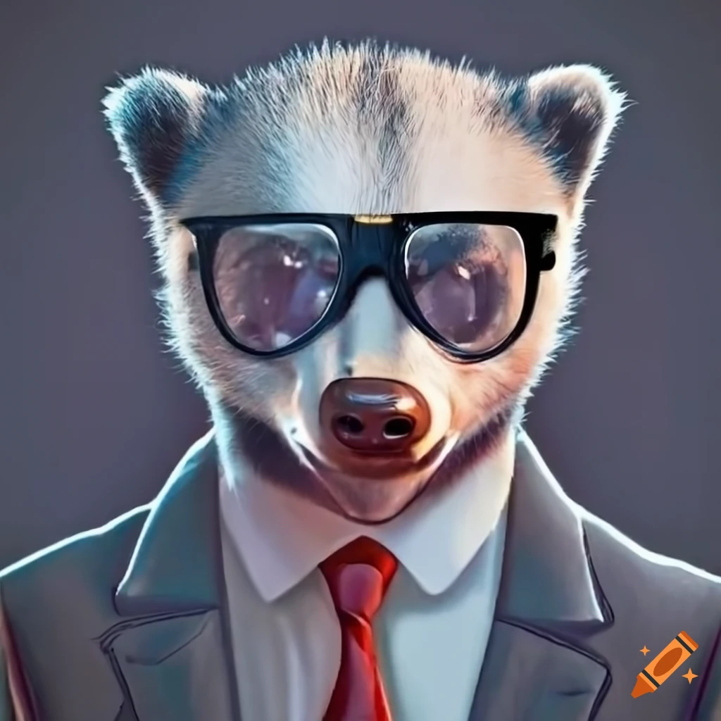 Badger wearing nerdy glasses and suit on Craiyon