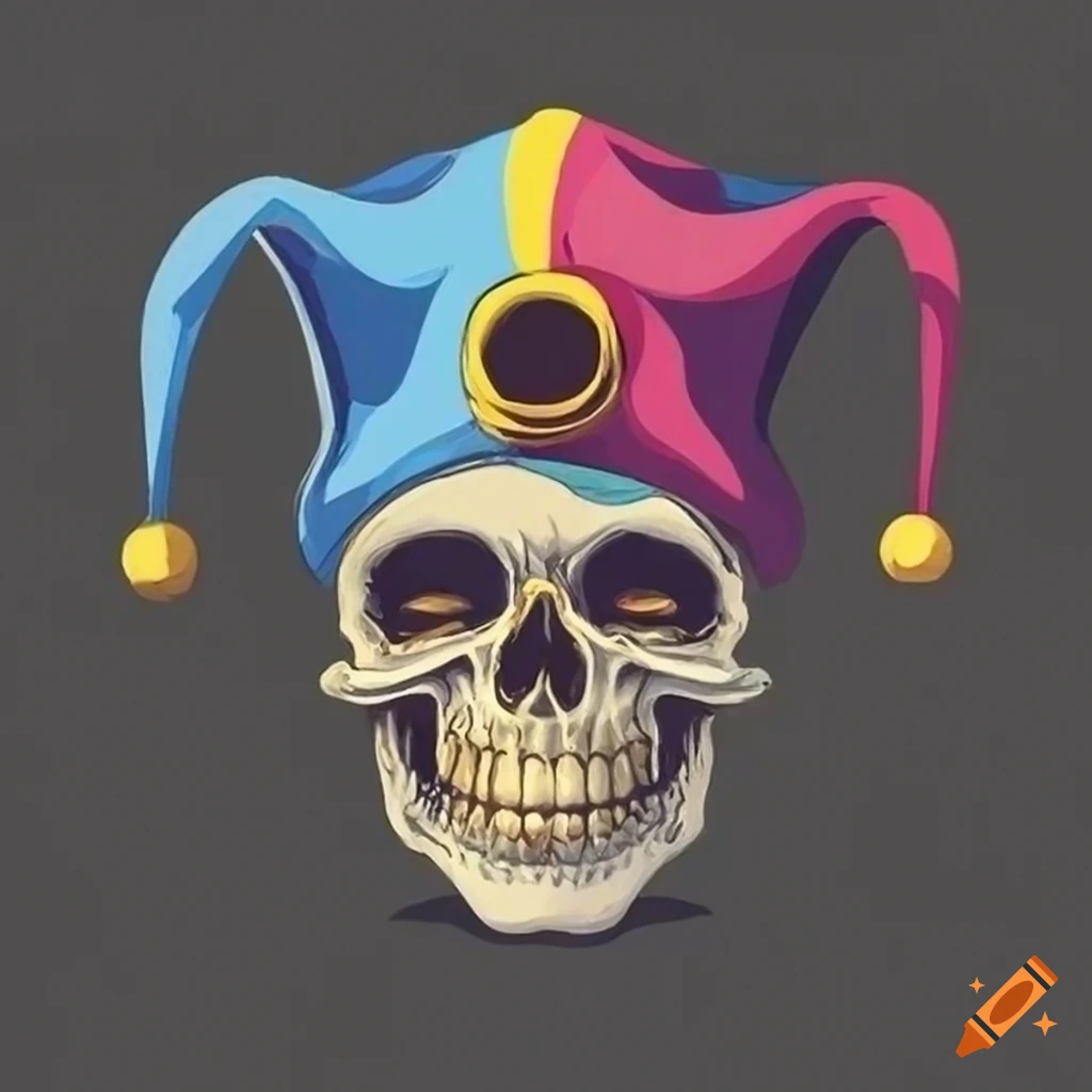 Jester hat on a skull on Craiyon
