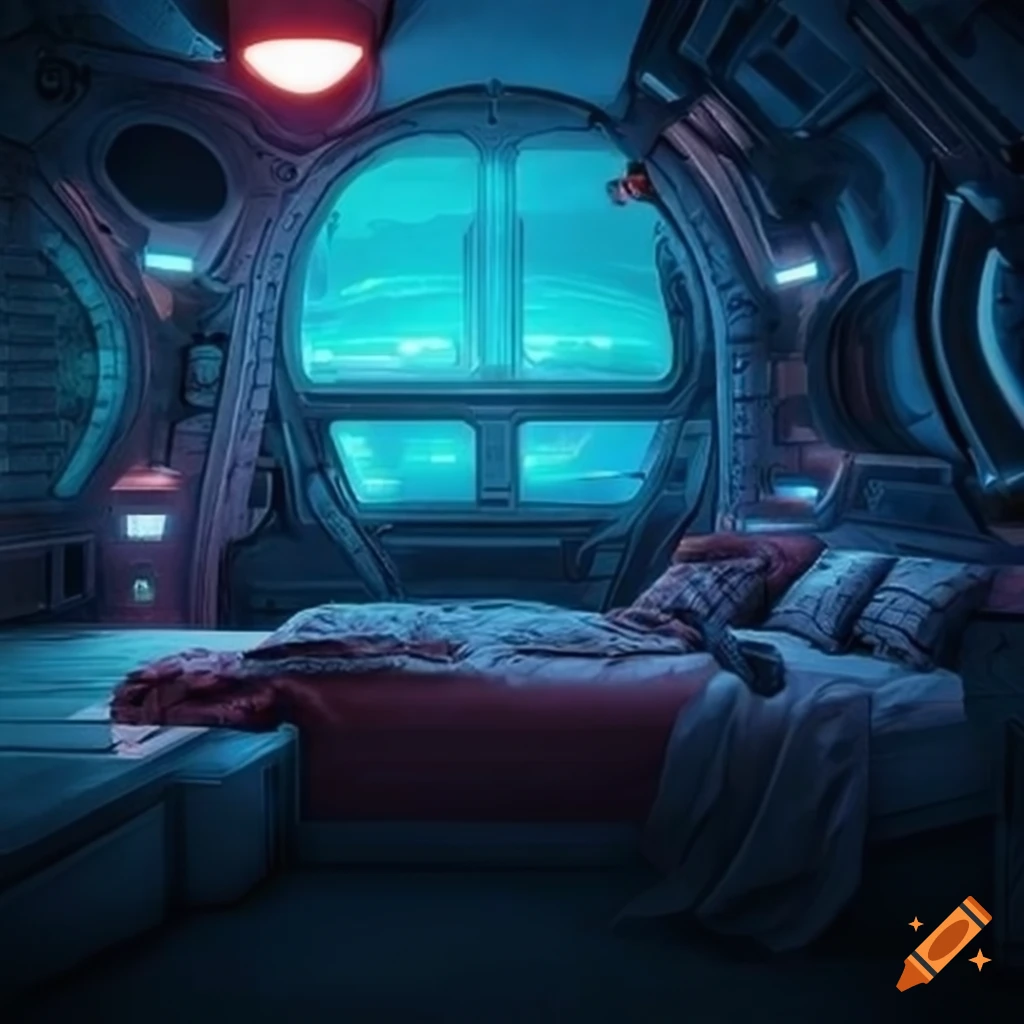 Sci-fi themed bedroom interior on Craiyon