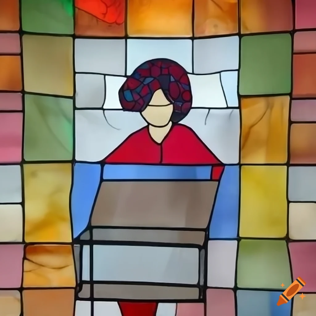 Stained glass window of woman at voting booth