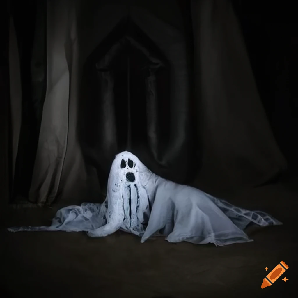 Spooky bedsheet ghost costume on a sleeping leopard for halloween on