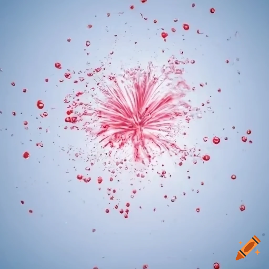 Innovative white background with liquid white fireworks under water and splashing red