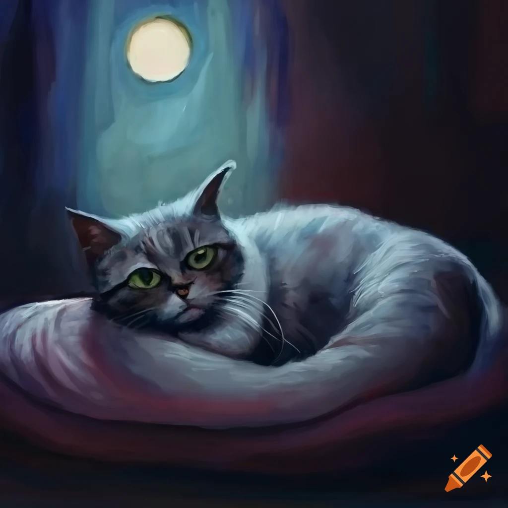 Cat peacefully dreaming in bed on Craiyon