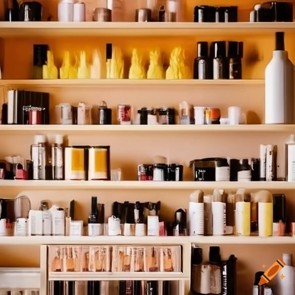Shelf full of hair products for blondes in a bathroom