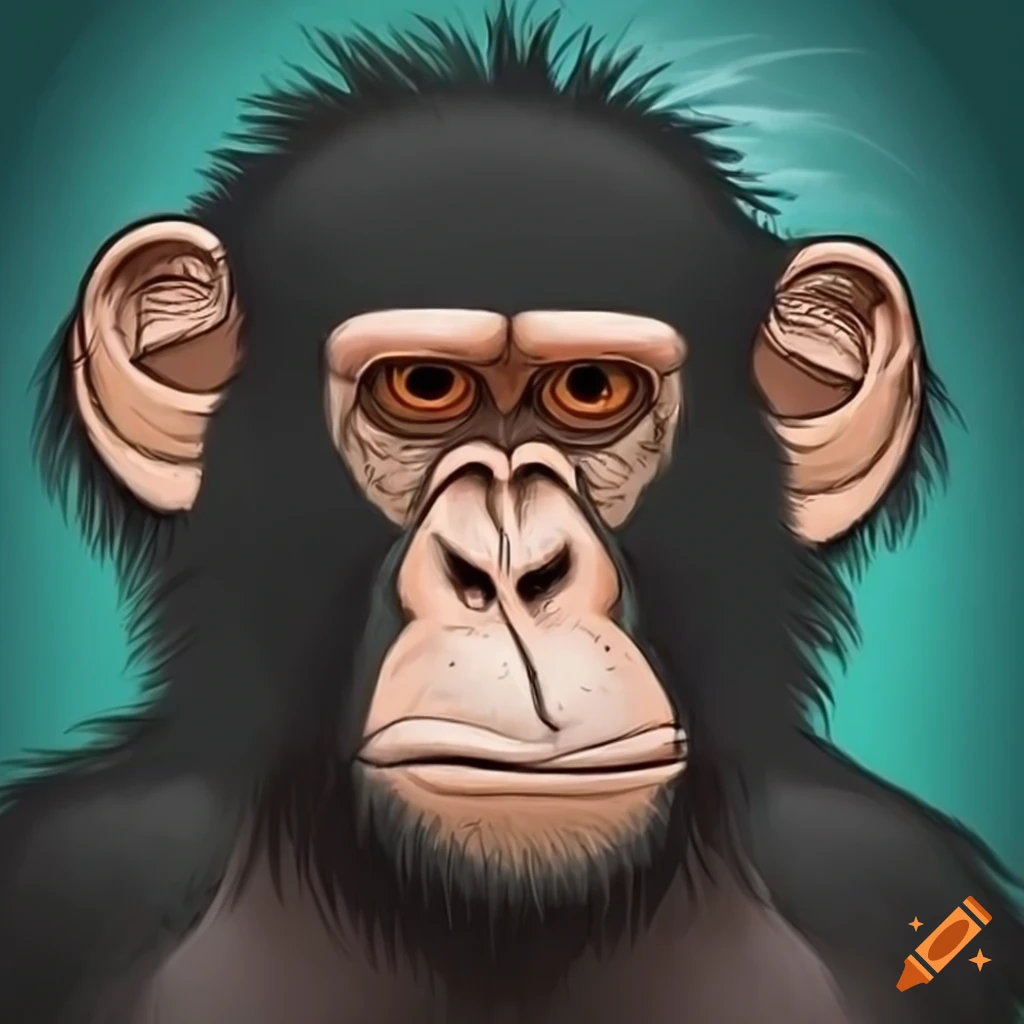 A confident and powerful ape, the leader of all apes on Craiyon
