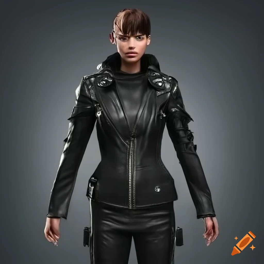 Black full-arm leather jacket in T-Pose