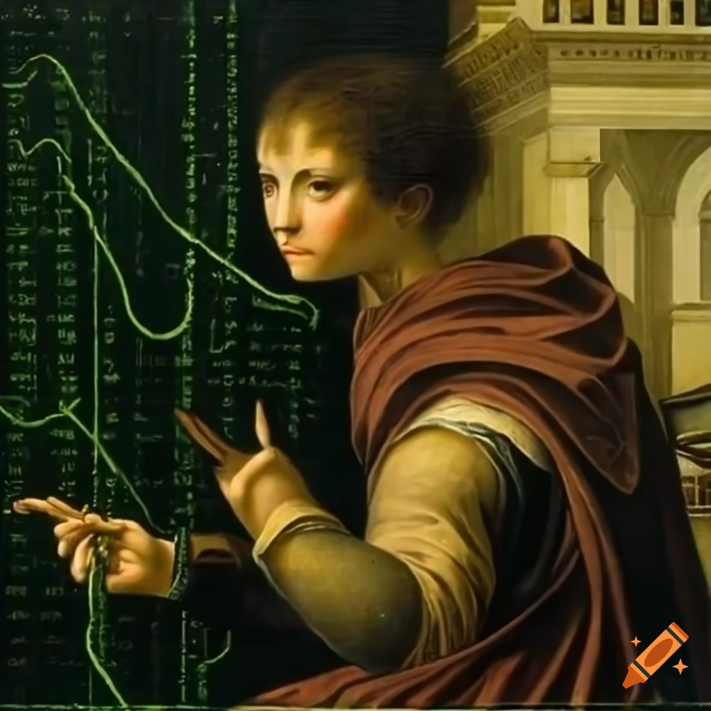 Matrix reimagined in a renaissance-style oil painting on Craiyon