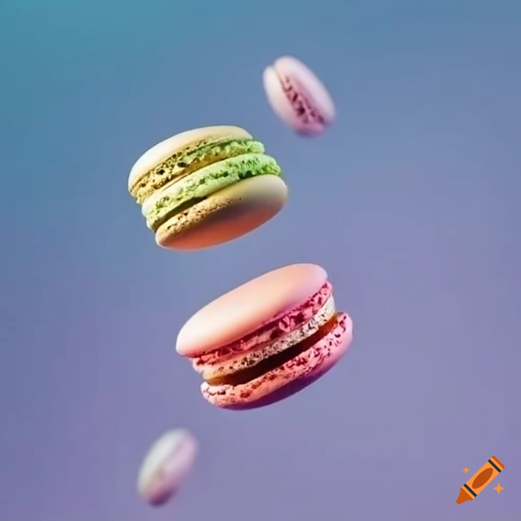 Floating Macaron Macarons floating in the sky on Craiyon