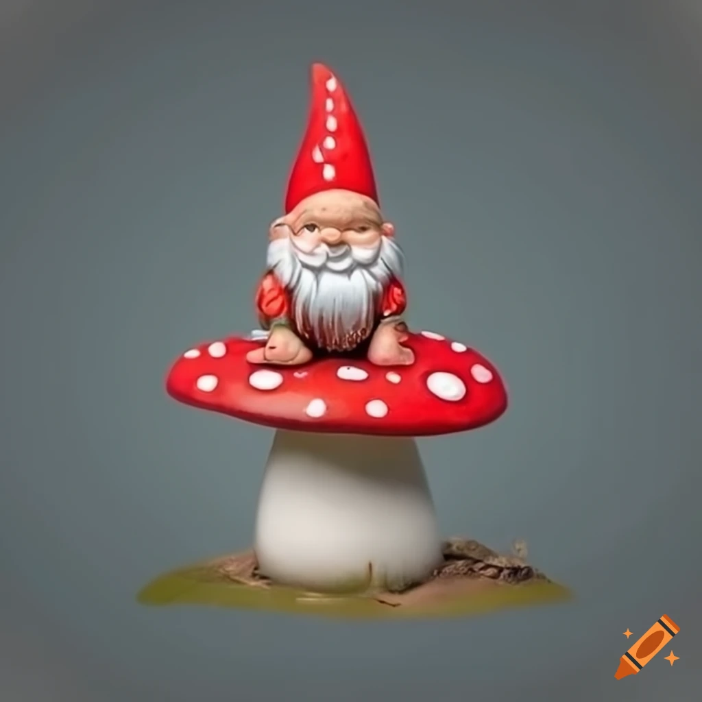 Gnome sitting on red mushroom in a whimsical setting on Craiyon