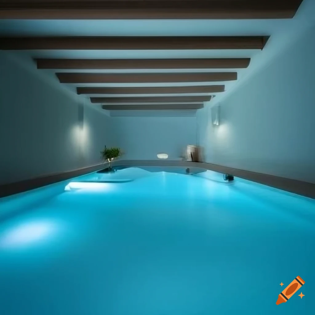 Pool room with white subway tile and open ceiling skylight