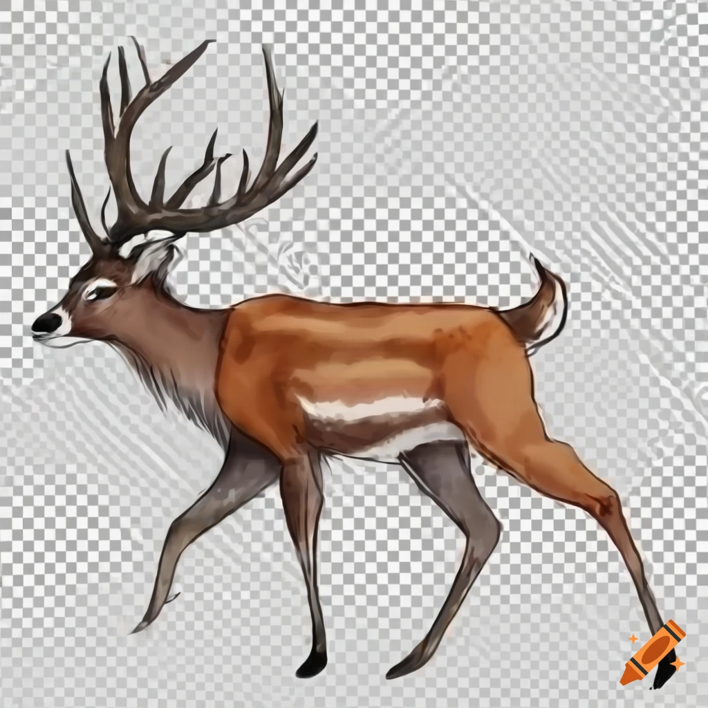 Large deer in winter with transparent background, watercolor style