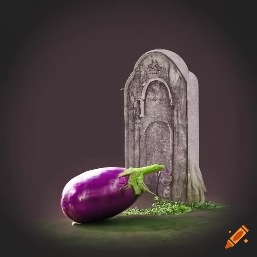 Eggplant next to a gravestone