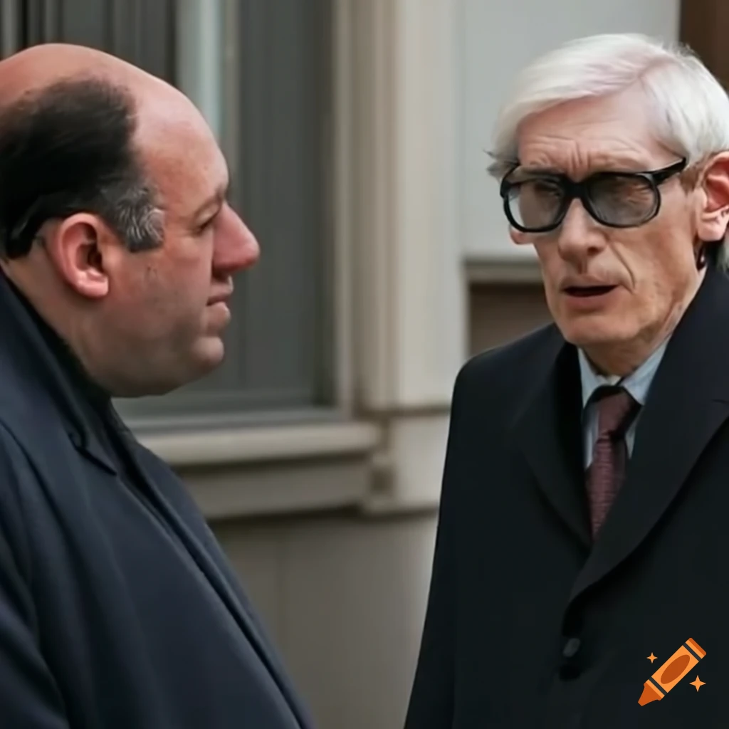 Tony evers, james gandolfini, and paulie having a casual meeting outside a deli on Craiyon